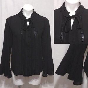 Shop The Trends Bell Sleeve Button-Up Chiffon Office Top Long Sleeves Medium